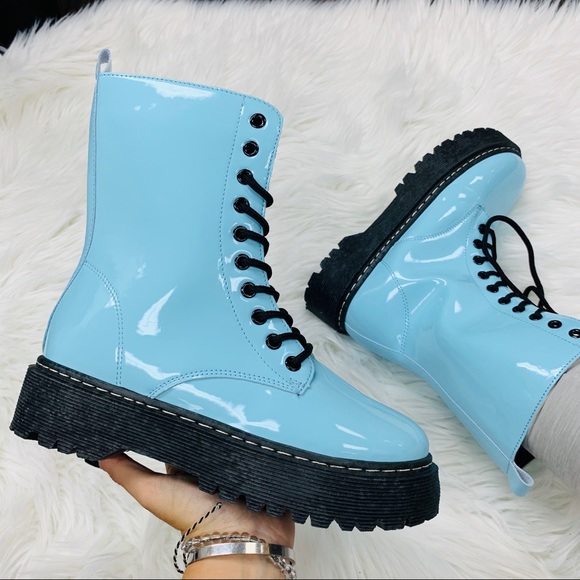 Shoes - Lt blue patent combat boot